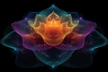 A close-up image of a flower with a glowing center and a star in the middle, creating a futuristic and mystical vibe.






