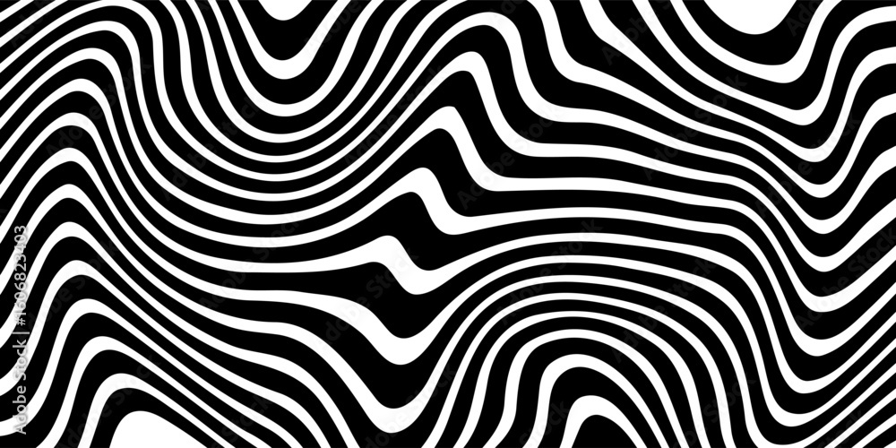 Poster abstract halftone black and white wavy lines textured background with 3d illusion and twisting movem