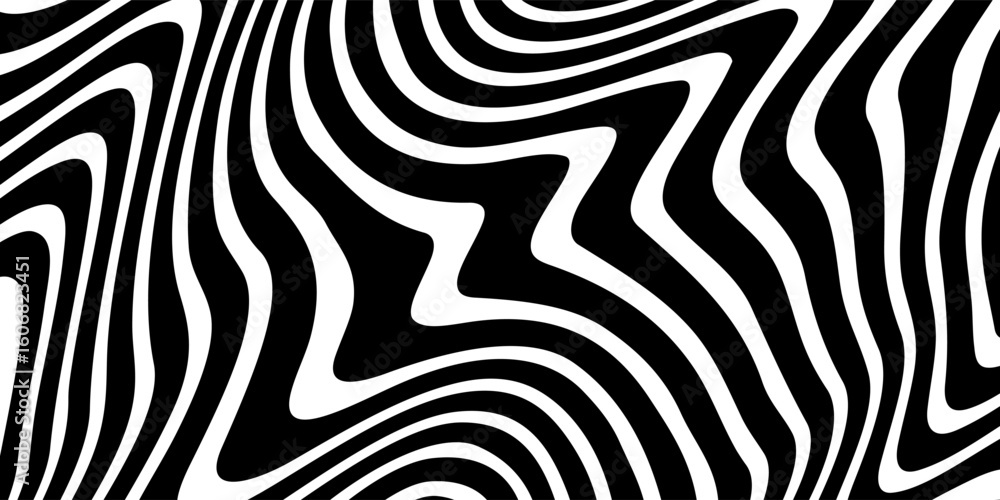 Aufkleber abstract halftone black and white wavy lines textured background with 3d illusion and twisting movem