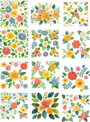 Obraz premium A vibrant collection of colorful floral illustrations and seamless patterns.