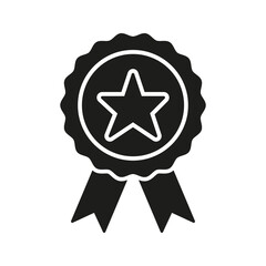 Award Ribbon With Star Solid Icon. Achievement, Excellence, And Recognition Silhouette Symbol. Merit Badge, Honor, And Success Representation. Isolated Vector Illustration