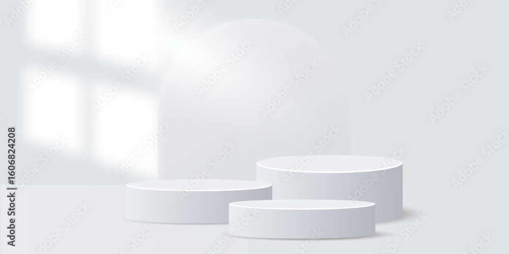 Poster podium abstract background. geometric shape. white colors scene. minimal 3d rendering. scene with ge