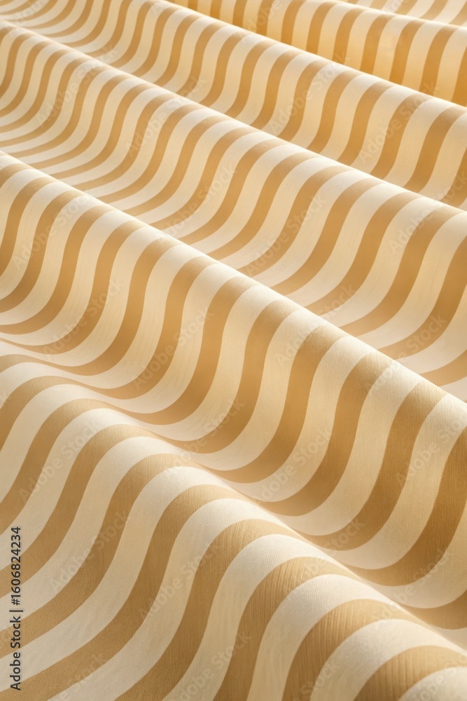 Poster close up of wavy striped fabric in beige and cream creating a textured and patterned background view