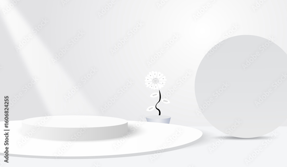 Poster podium abstract background. geometric shape. white colors scene. minimal 3d rendering. scene with ge