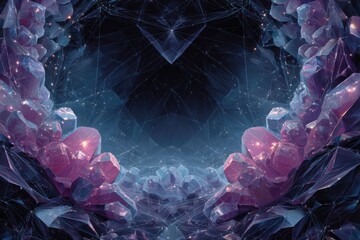 A mesmerizing circular design on a dark background resembling a crystal cave in a trance state, with a futuristic and psychedelic vibe.