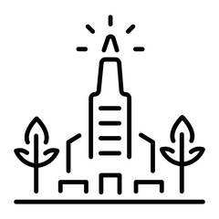 A linear style icon representing sustainable building