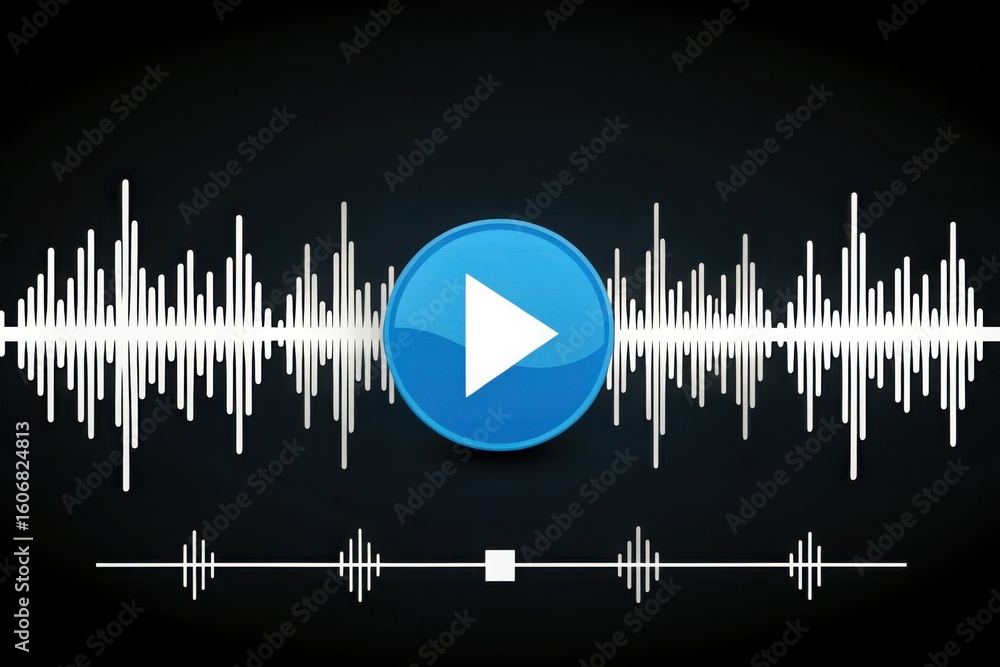 Poster audio waveform with play button and music player controls