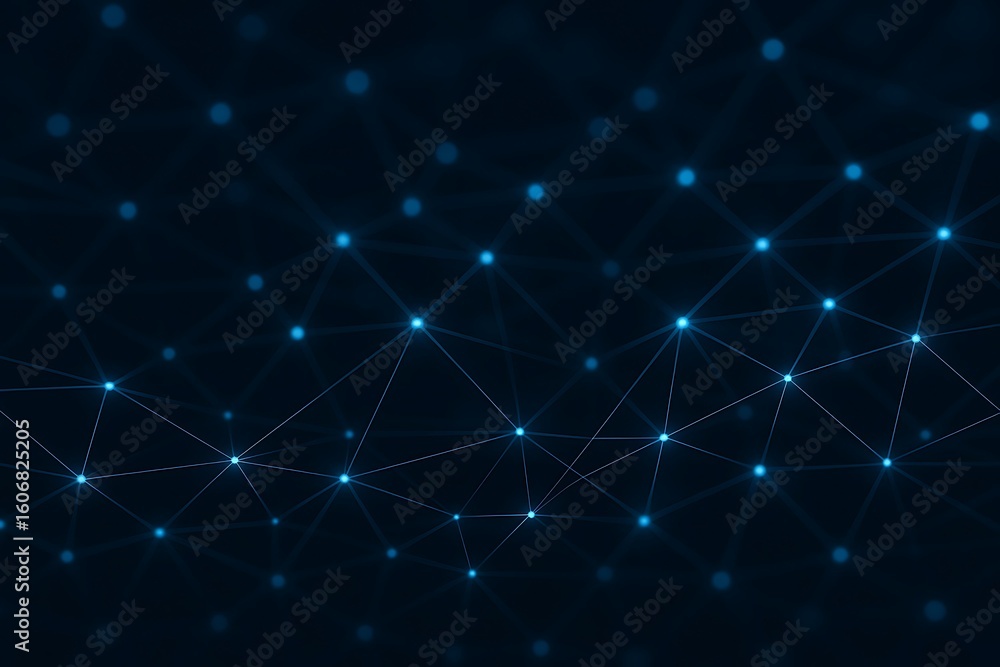 Poster abstract dark blue network background with glowing nodes and connecting lines