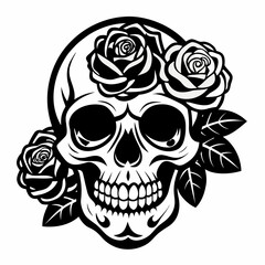 Obraz premium Skull with Roses vector clean black silhouette design white background