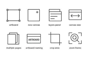 Illustrated icons of artboard tools for graphic design interface