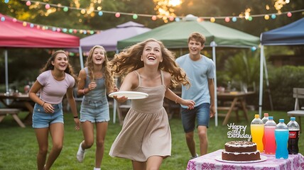 Happy Group of People at an Outdoor Party