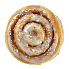 Fototapeta premium A top-down view of a glazed cinnamon roll with swirls of filling and icing