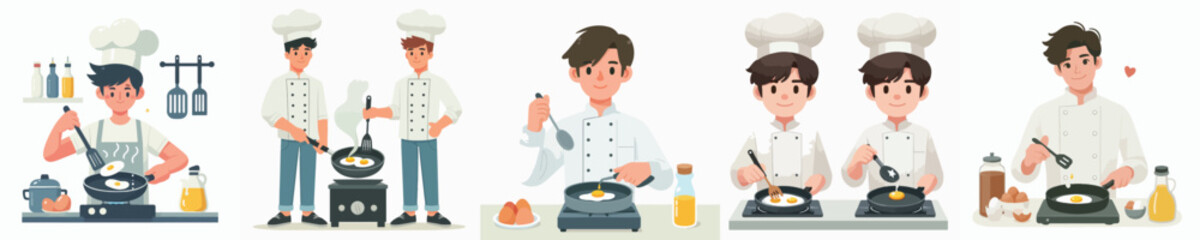 chef character vector cooking eggs