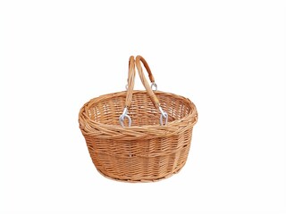 The white background in the picture is a brown woven rattan basket with two handles and a white ring for holding. The weaving pattern is very beautiful and is used in the household to put vegetables.
