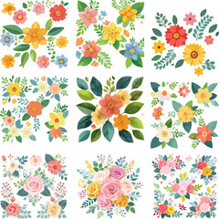 Obraz premium Colorful Floral Arrangements on White 1.