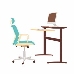Fototapeta premium Modern office chair and desk with computer in minimal design 