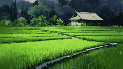 Rice field isolated watercolor vector illustration svg