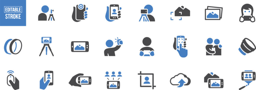 Media Production Icon Pack – Camera, Filmmaking, Video, Content, Creator, Studio, Shooting, Tripod, Director, Scene, Actor, Production, Recording, Movie, Broadcast, Edit, Film, Digital

