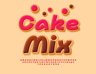 Vector Sweet sticker Cake Mix. Tasty Donut Font. Delicious Alphabet Letters and Numbers set
