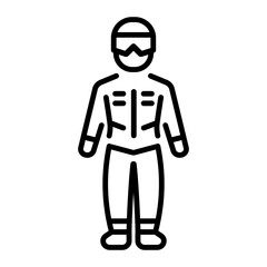 A linear style icon representing ski suit
