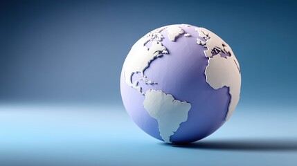 Fototapeta premium Globe terrestre 3D moderne en bleu et blanc sur fond degrade bleu