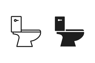 Toilet flat and line icon. Bowl sanitary ware vector bathroom set. Toilet bowl icon black glyph pictogram. Bidet toilet icon