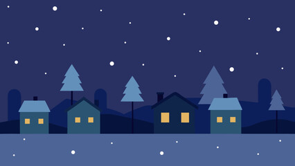 Fototapeta premium snowstorm in small town with blurred lights