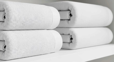 Stack of Neatly Folded Fluffy White Towels