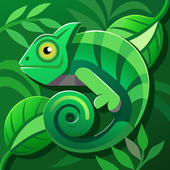 green chameleon on a branch