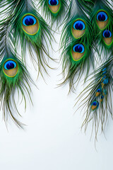 Obraz premium Close-Up of Peacock Feathers Displaying Vibrant Colors and Patterns on White Background