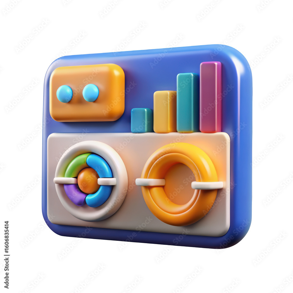 Poster 3d rendered business analytics dashboard with colorful charts and graphs depicting data visualizatio
