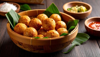 Fried food balls in a basket