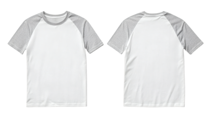 Plain Light Gray Sleeve and White Body Raglan T-Shirt Mockup, Front and Back View, High-Quality Digital Rendering for Apparel Design Presentation on Transparent Background