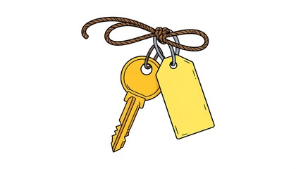 A hand-drawn illustration of a key and tag