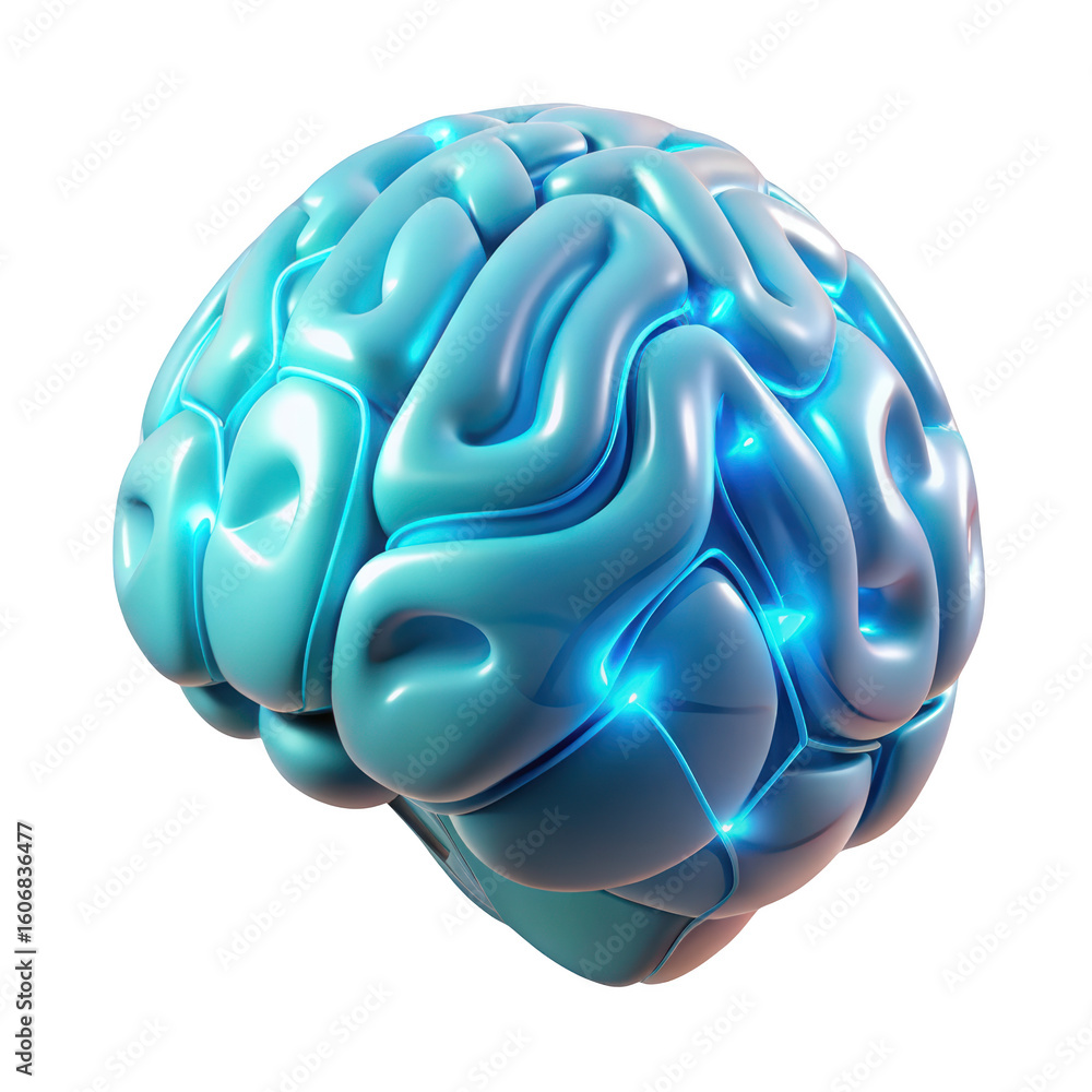 Poster futuristic glowing brain illustration showing neural connections and cognitive function concept repr