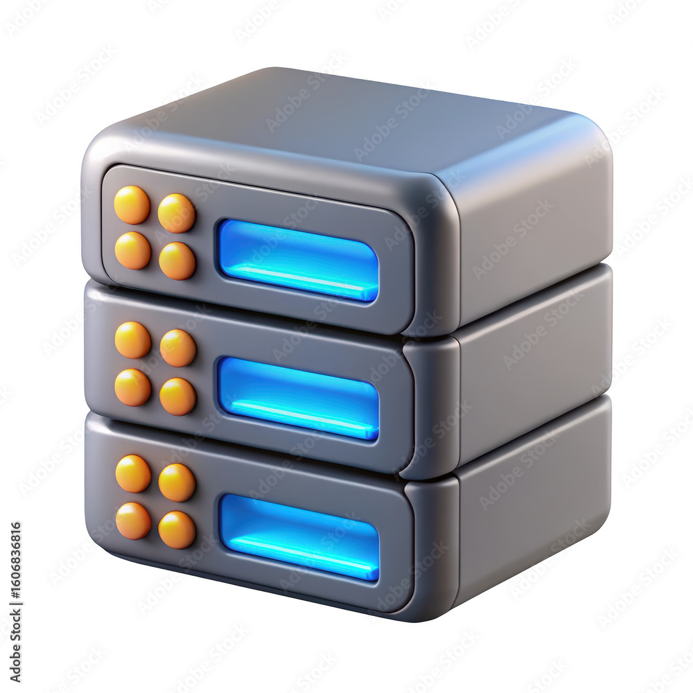 Poster modern data server stack with glowing blue lights on a background professional tech illustration for