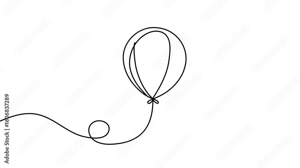 Poster animation of a single line drawing of a balloon. continuous contour movement of a balloon. continuou