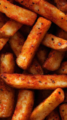 Close-up of spicy seasoned French fries with crispy texture and golden brown color
