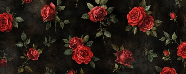 Close-up view of a bouquet of red roses against a light gray background. Individual roses form a cluster with slightly curled appearance. Depth and texture add to the image.