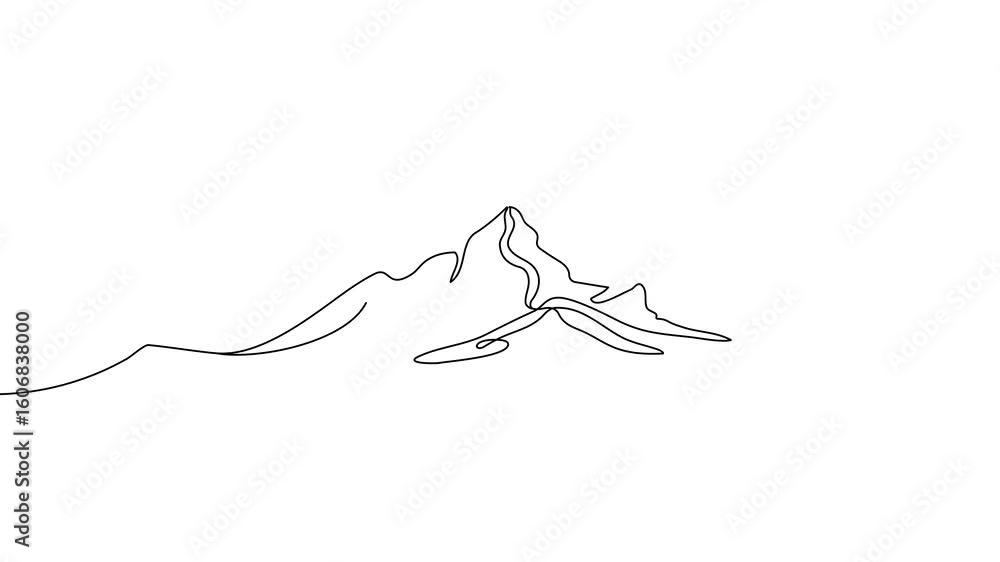 Poster animation of a single line drawing of mountains. continuous contour movement of mountains. continuou
