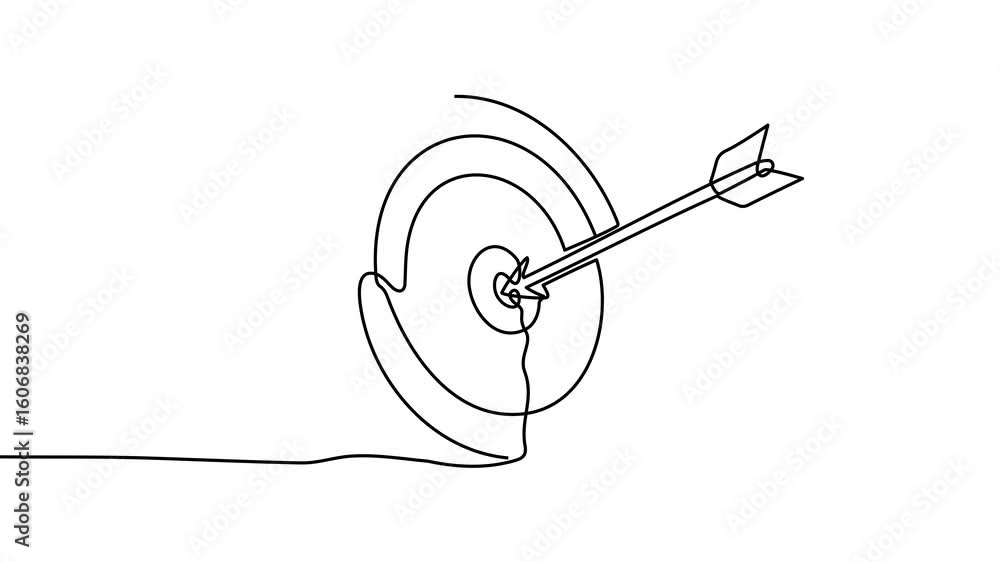 Poster animation of a single line drawing of a target. continuous contour movement of a target. continuous 