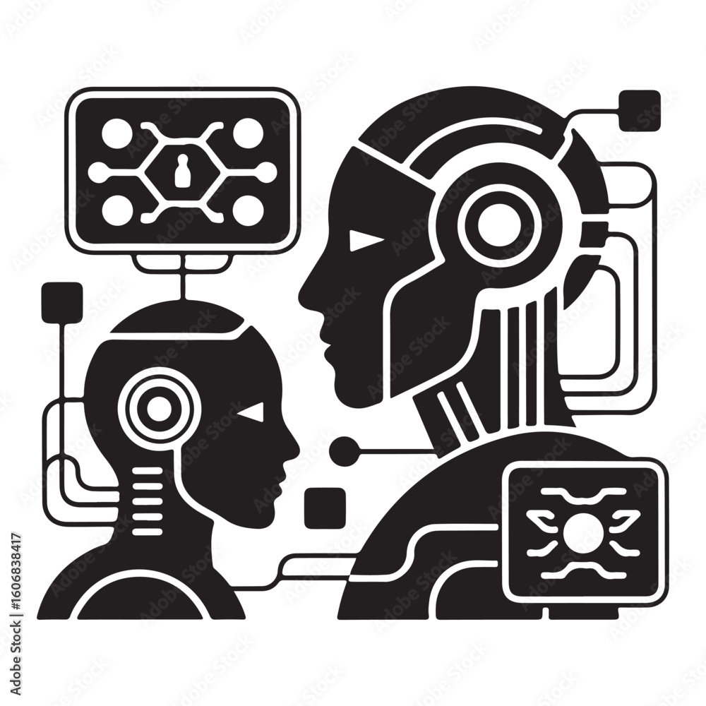 Poster artificial intelligence and humanoid robots connected by technology
