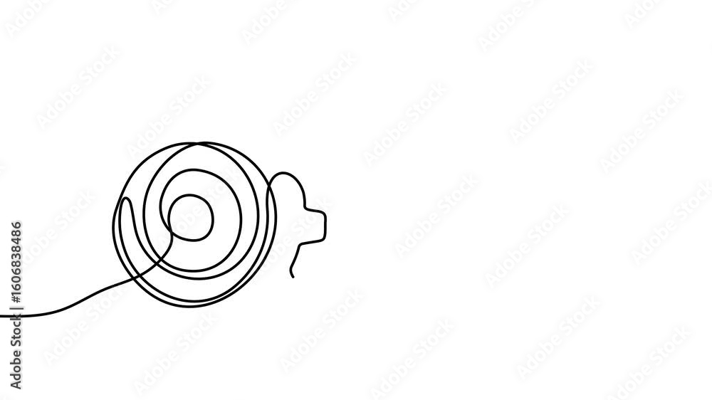 Poster animation of a single line drawing of a gear. continuous contour movement of a gear. continuous vide