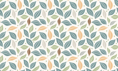 Elegant decorative seamless pattern with modern botanical leaf mandala, Calm vector background in muted earth tones for wellness and home decor