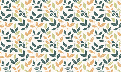 Modern autumn seamless pattern with rustic botanical leaves, Natural fall vector background in earthy tones