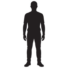 Silhouette of a man standing full body against a white background