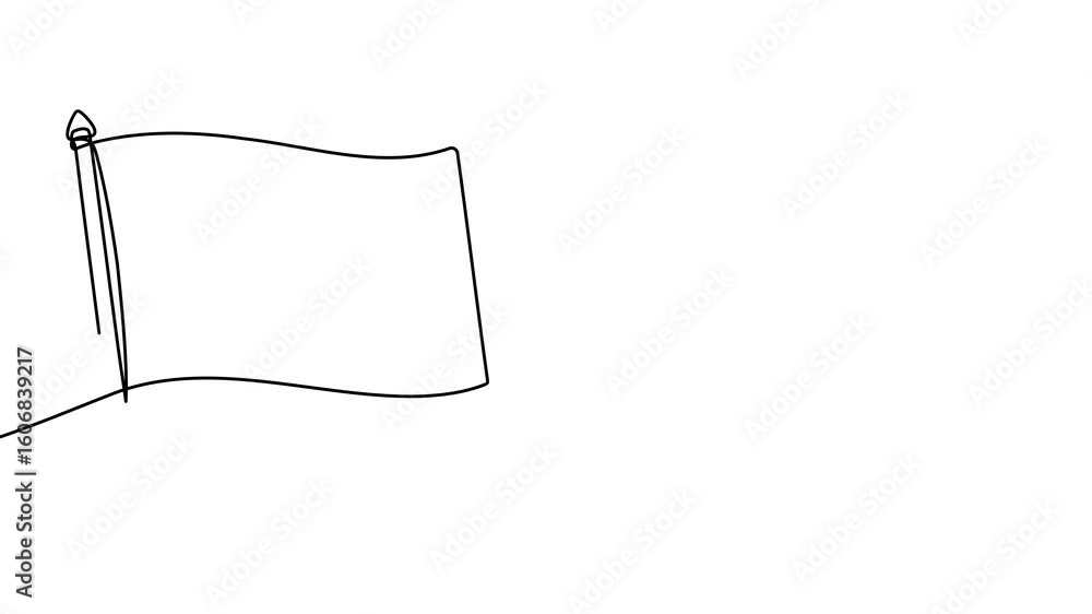 Poster animation of a single line drawing of a flag. continuous contour movement of a flag. continuous vide