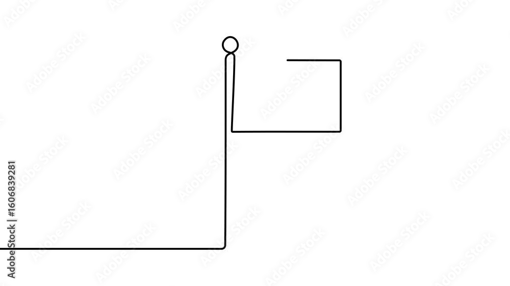 Poster animation of a single line drawing of a flag. continuous contour movement of a flag. continuous vide