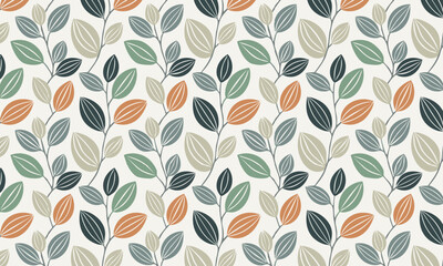 Cute hand drawn seamless pattern with sketched leaves and flower buds, Whimsical doodle vector background for kids