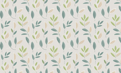 Elegant seamless botanical pattern with hand drawn green and beige leaves. Minimalist natural background